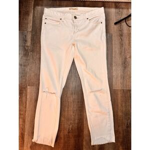 Free People Distressed Skinny Jeans Off White Cream Raw Hem Size 28 OB515125